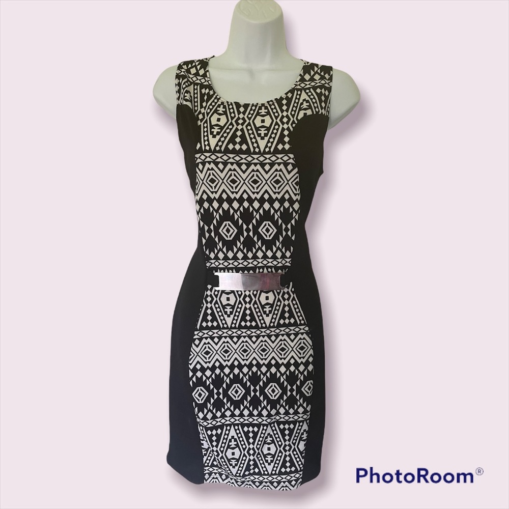 Fitted stretchy black & white dress.
